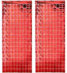 AMFIN® (Pack of 2) Square Foil Curtains for Birthday Decoration Photo Booth Props Backdrop Baby Shower Bachelorette Party Decorations (Red)