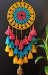 Kavya Craft Present Handcrafted Yellow-Sky Blue-Red Tasseled Crochet Dream Catcher