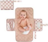 Portable Diaper Changing Pad, Foldable Waterproof Baby Change Pad for Newborn Girl & Boy with Smart Wipes Pocket (Beige Checkers)