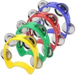 Cheerock 4-Pack Plastic Percussion Handheld Tambourines with 4 Jingle Bells, Mini Hand Bell Percussion, Musical Rhythm Instruments in 4 Colors for Kids, Adults, School and Party