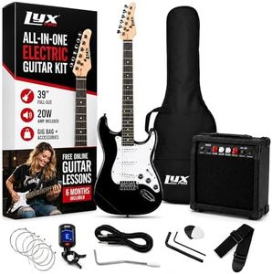 LyxPro Electric Guitar 39" inch Complete Beginner Starter kit Full Size with 20w Amp, Package Includes All Accessories, Digital Tuner, Strings, Picks, Tremolo Bar, Shoulder Strap, and Case Bag - Black