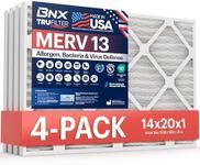 BNX TruFilter 14x20x1 Air Filter MERV 13 (4-Pack) - MADE IN USA - Electrostatic Pleated Air Conditioner HVAC AC Furnace Filters for Allergies, Pollen, Mold, Bacteria, Smoke, Allergen, MPR 1900 FPR 10