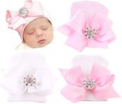 DRESHOW 3 Pcs Newborn Hospital Hat Infant Baby Hat Cap with Big Bow Soft Cute Knot Nursery Beanie