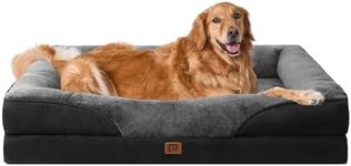 EHEYCIGA Memory Foam XL Dog Bed for XLarge Sized Dog, Extra Large Orthopedic Dog Sofa with Sides and Waterproof Liner, Washable Bolster Pet Bed Couch with Removable Cover, 42x30x7.5 Inch, Grey/Black