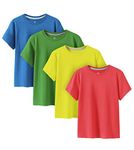LAPASA 4 Pack 100% Cotton Kids Plain T-Shirts Hypoallergenic Tee for Boys Girls Children School Uniform K01 (Red, Neon Yellow, Green, Blue, 11-12 Years)