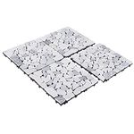 PURE ERA Natural Real Stone Interlocking Floor Deck Tiles Indoor Outdoor Use 12"x12" (4Pcs, 4 sq. Ft, Sliced Grey and White)- Great Upgrade to Patio Backyard Pathway