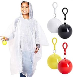 Juvale 4 Pack Disposable Rain Ponchos for Kids with Hood and Attachable Round Case, Clear Plastic Raincoats for Emergency, Girls, Boys (White)