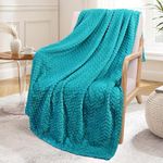 Exclusivo Mezcla Large Flannel Fleece Throw Blanket, 127x178 CM Sofa Throws, Soft Jacquard Weave Leaves Pattern Throws for Sofa, Teal Blanket