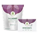 Grab Green 3-in-1 Laundry Detergent Pods and Dryer Sheet Bundle, 60 Count Pods and 80 Dryer Sheets, Lavender Vanilla Scent, Plant and Mineral Based La