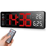 Fuloon Digital Wall Clock, 13 inch Large Display Digital Alarm Clock, Adjustable Brightness LED Digital Clock with Remote Control, Countdown Clock with Date, Week, Temperature(Plug In Electricity)