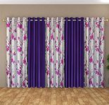 HOME UTSAV Premium 5 Piece Combination Rose Floral and Solid Curtains for Window 6 Feet, Purple