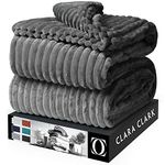 Clara Clark Cut Plush Blanket - Queen Size - Lightweight Super Soft Fuzzy Luxury Bed Blanket for Bed - Machine Washable - (90x90) (Dark Grey)