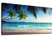 Canvas Wall Art Beach Waves with Palm Tree Nature Pictures Large Landscape Canvas Artwork Ocean Contemporary Wall Art Decor for Living Room Bedroom Decoration 20" x 40"