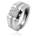 Uloveido Silver Color Cubic Zirconia Square Wedding Band Engagement Rings Adjustable His and Hers Couple Rings Set for Men Y3764