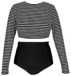 COCOSHIP Women's Long Sleeve Swim Shirt Rash Guard Top Tankinis Set High Waist Bathing Swimsuit(FBA) - - 14