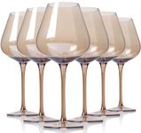 Physkoa Smokey Sand Wine Glasses Set 6-18oz Long Stem Wine Glasses-Smoked Grey Wine Glasses-Hand Blown Smokey Amber Brown Neutral Stemware for Home Party