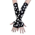 JISEN Women Punk Winter Arm Warmer Knitted Stretchy Soft Fingerless Gloves A-Stars Pattern