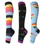 Open Toe Compression socks 3 Pairs Toeless Compression socks for Women Men 15-20mmHg (s, m, Multi B, Small-Medium)