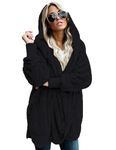 Zilcremo Womens Fuzzy Cardigan Winter Hooded Jacket Open Front Fleece Coat Outwear with Pockets Black S