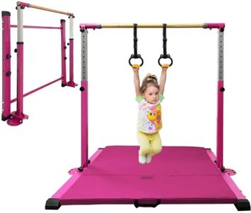 JC-ATHLETICS Gymnastics Bar for Kids Girls Ages 3-15 with Ring for Home Indoor Training Equipment- Steady Steel Construction, Anti-Slip, Easy to Assemble, 3' to 5' Adjustable Height