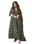 Nermosa Women Printed Flared A-Line Kurta with Pant and Dupatta Suit Set | Kurta Set (IN, Alpha, 2XL, Green)