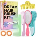 Lily England Hair Brush Set for Girls and Teens - 7 Piece Set with Detangle Hair Brush, Wet Hairbrush, Comb, Hair Ties & Claw Clip - Gift Sets for Teenage Girls and Women