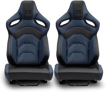 ModifyStreet [Dark Knight Series] Black+Blue PVC Reclinable Sport Racing Seats Pair W/Slider Left/Right