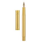 Hongdian Raw Brass Fountain Pen, Medium Nib Modern Design Smooth Writing Pen with Converter and Metal Pen Case Set