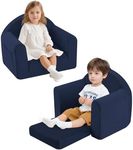 MeMoreCool Folding Toddler Chair, Comfy Plush Fold Out Kids Couch Sofa, Convertible Kid Sofa Bed, Flip Out Baby Recliner Foldable Children Sofa for Toddlers 1-4 Girls Boys, Navy