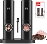 Electric Salt and Pepper Grinder Set, 2 PCS Battery Powered Spice Mills with Base, with White LED Light for BBQ Restanrant Home Kitchen