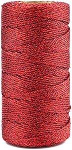 joycraft 110Yards Decorative Metallic Bakers String - Red Wrapping Twine String - Inelastic - Glitter String for DIY Crafting Christmas Decor Presents(1.5mm)