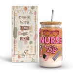 Fancyfams Gifts for Nurse - 16oz Coffee Glass, Drinking Jar - Nurse Gifts for Women - Nursing Student, Nurse Practitioner, Registered Nurse, Cool Gifts for Nurse, RN Gifts (Nurse Life - Glass)