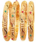 Touchstone Golden Bangle Collection Indian Bollywood Desire Beautifully Carved Conch Shell Inspired Thick Designer Jewelry Bangle Bracelets. Set of 4. in Gold Tone for Women, S - Circ 7.4 in-Indn Size