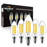 BRIMAX E14 LED Candle Bulb Dimmable 6w 60W Equivalent Warm White 2700K SES(Small Edison Screw) LED Chandelier Bulbs C35 Vintage Filament Energy Saving Candelabra Light Bulb 5 Packs