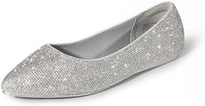 DREAM PAIRS Womens Casual Pointed Toe Ballet Comfort Soft Slip On Flats Shoes,Sole-Classic,Silver-Rhinestone,Size 6