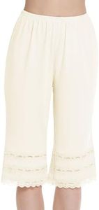 MANCYFIT Pettipant Half Slip for Women Bloomers 12-18" Inseam Wide Leg Lace Pajama Pants Beige X-Large
