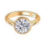 TJC Moissanite Solitaire Ring for Women Engagement Ladies Rings in Yellow Gold Plated 925 Sterling Silver Size V Bezel Setting Metal Wt. 3.18 Grams