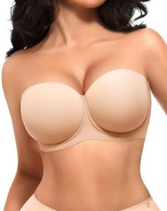 SHAPELLX Women's Bra Strapless Convertible Multiway Underwear with Underwire Push Up Beige Bras for Big Breasts(Beige,36DDD)