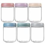 Eidoct 6-Pack 16 oz Glass Jar with Screw Lid Leakproof Overnight Oats Container, Yogurt Jars, Oatmeal Salad Jars, for Cereals Milk Fruit Condiment Dressing Sauce Snacks Juice, 6 Colors(6-Pack 480ml)