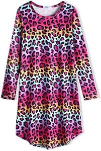 Arshiner Girls Nightgowns Long Sleeve Print Pajamas Nightdress for Kids Soft Sleep Wear Nighties(Rainbow Leopard, 11-12Y