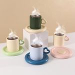 Ceramic Coffe Mug - Creative Cup of Art Aesthetic Mugs - Tea Cup with Extra Wide Loop and Bottom - Unique Handle Design - Chunky Mugs - Dishwasher and Microwave Safe - Trendy Mugs - Set of 4