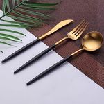 BonZeaL Mirror Finish 410 Stainless Steel 12 Pieces Black Gold Cutlery Set for 4 Luxury Cutleries for Dining Table Diwali Gift Items for Friends Gift for Diwali Diwali Gift Hampers Gift Pack Set