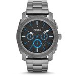 FOSSIL Machine Watch for Men, Chronograph Movement with Stainless Steel or Leather Strap,Grey and Blue,45 mm