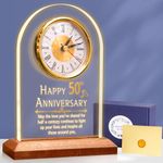 OkiyiD 50th Anniversary Wedding Gift, Anniversary Quartz Clock, Desk Table Clock, 50 Years of Marriage, Golden Wedding for Couple, Parents, Grandparents (Wooden Base)