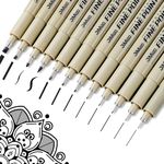 MOLHEM 12 Pcs Fineliner Pens, Micron Pens, Black Drawing Pens with Different Line Widths, Fine Liner Pens Black for Painting, Illustration, Drawing