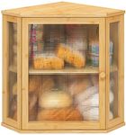 viewcare Corner Bread Box for Kitchen Counter, Bamboo Wood Large Capacity Bread Storage Bin with Acrylic Wavy Door Panel (Natural, Extra Large)