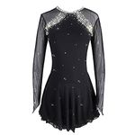 Dark Black Skating Skirt Lady's Skating Costume Girls Simple Generous Figure Skating Dress Women, Black, 12-15 Years