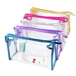 Meetory 5 Pcs Transparent Waterproof Cosmetic Bag Toiletry Bags, PVC Vinyl Makeup Organizing Bag, Zippered Wash Bag for Vacation, Bathroom and Organizing