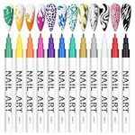 12 Color 3D Nail Art Pens Set, Nail Point Graffiti Dotting Nail Polish Pens, Quick Dry Drawing Painting Nail Varnish Pens DIY Nail Art Tools for Women Girls DIY Dot Line Pattern - (3mm)