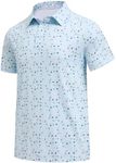 Mens Polo Golf Shirts Short Sleeve Dry Fit Moisture Wicking Polo Shirts for Men Print Golf Polos Light Blue Polo Shirt Men